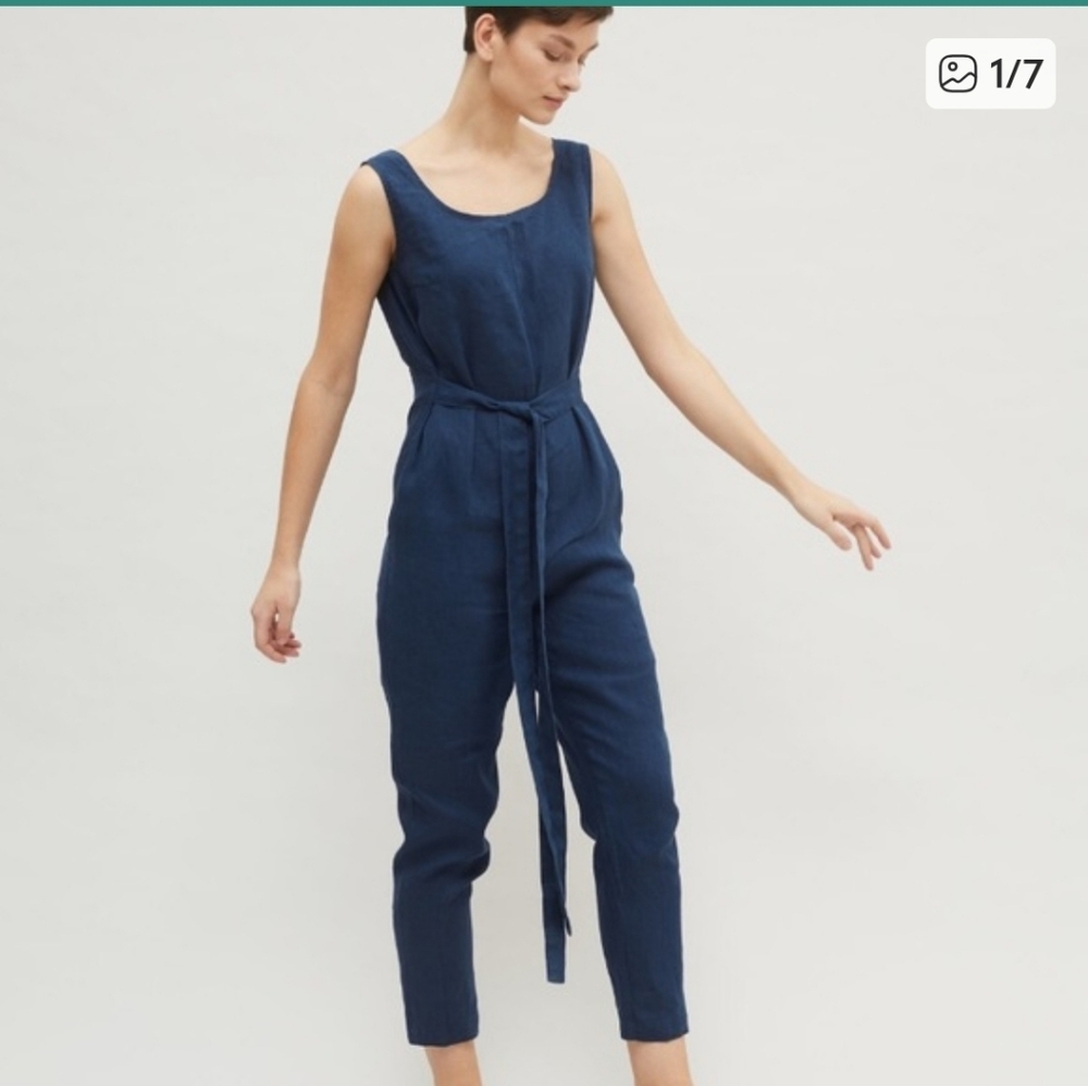 Linenfox Evalyn Jumpsuit 100% Linen Women's Navy Blue Size S